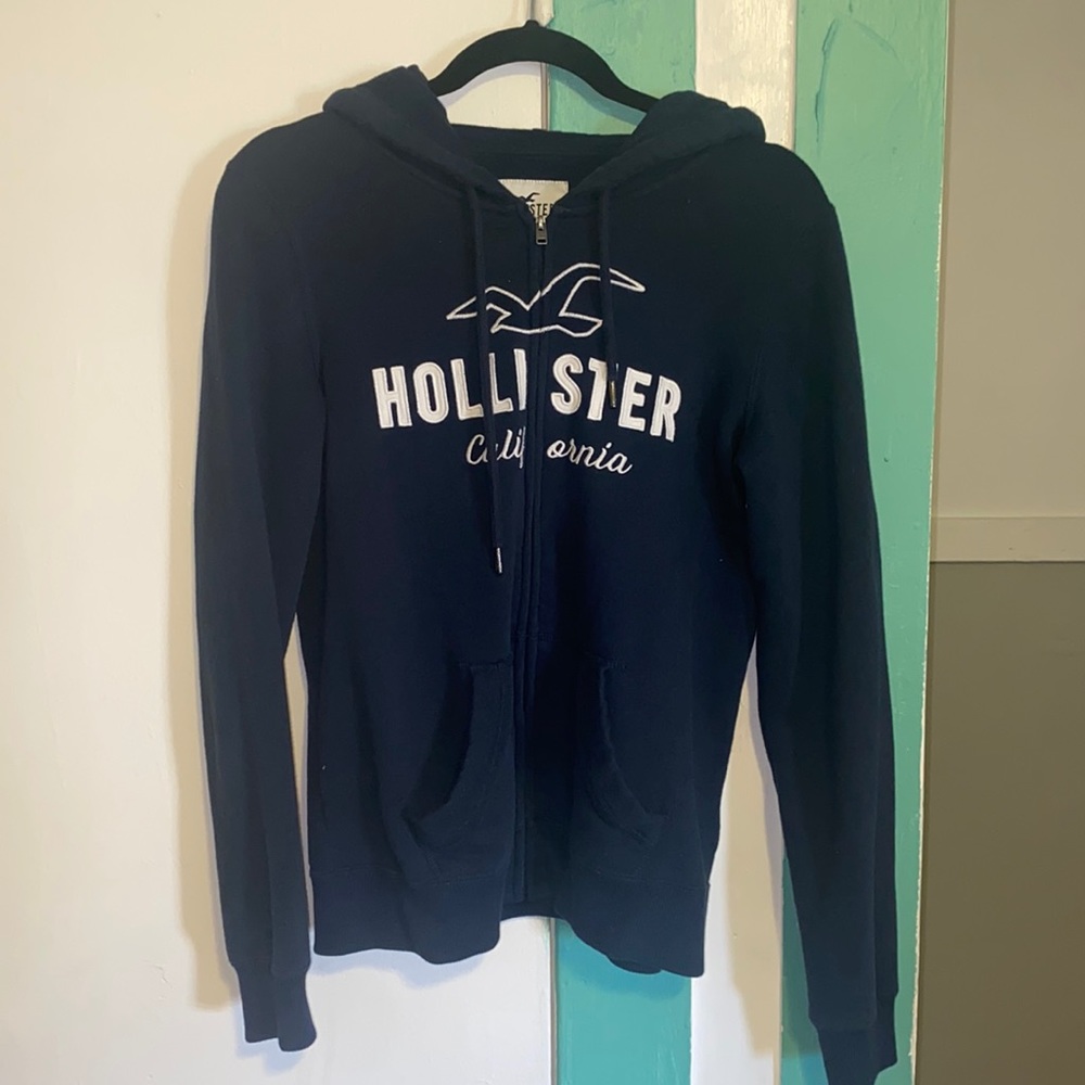 Dark blue Hollister zip up sweatshirt